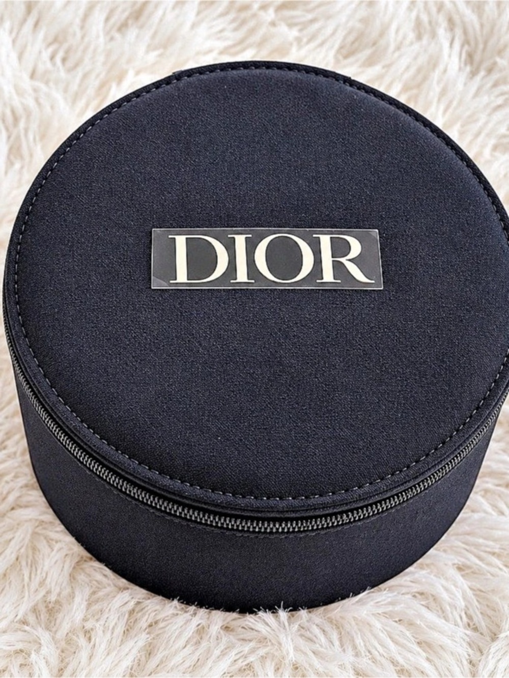 Dior Beauty Black Round Vanity Case Set w/ Compact Cosmetic Mirror NWOB